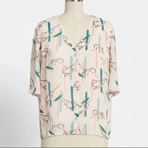 Emily and Fin ModCloth Monkey Around Town Blouse Size Large